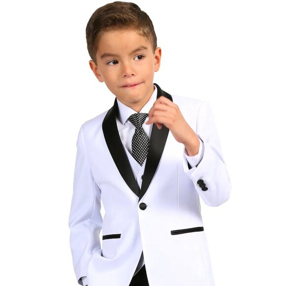 Boys Vested Shawl Collar Wedding Tuxedo in White - Picture 1 of 2